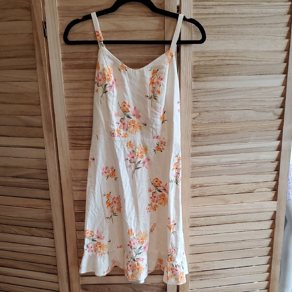 OLD NAVY Linen Blend Floral Smocked Dress Sz S Cottage Core  Gardencore